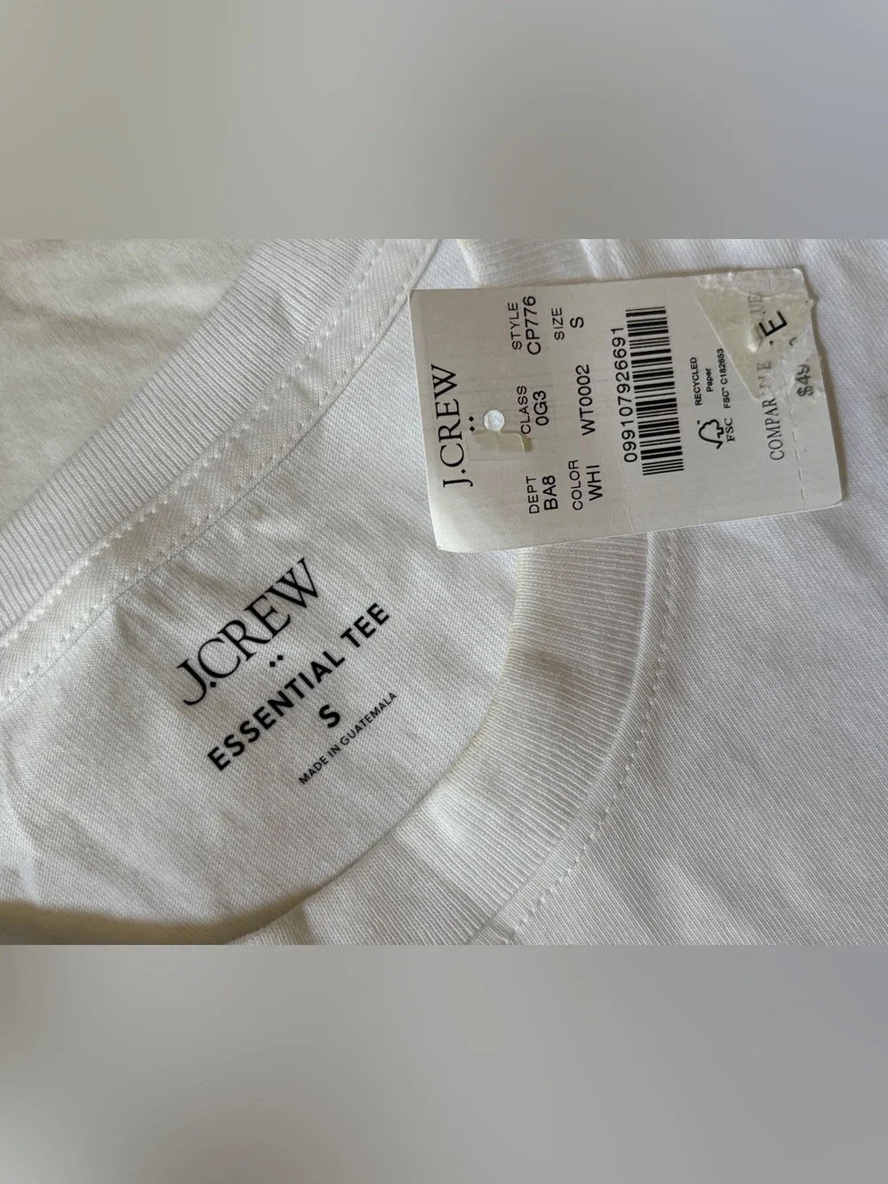 J.Crew Essential Tee White 100% Cotton Short Sleeve T-Shirt Size S